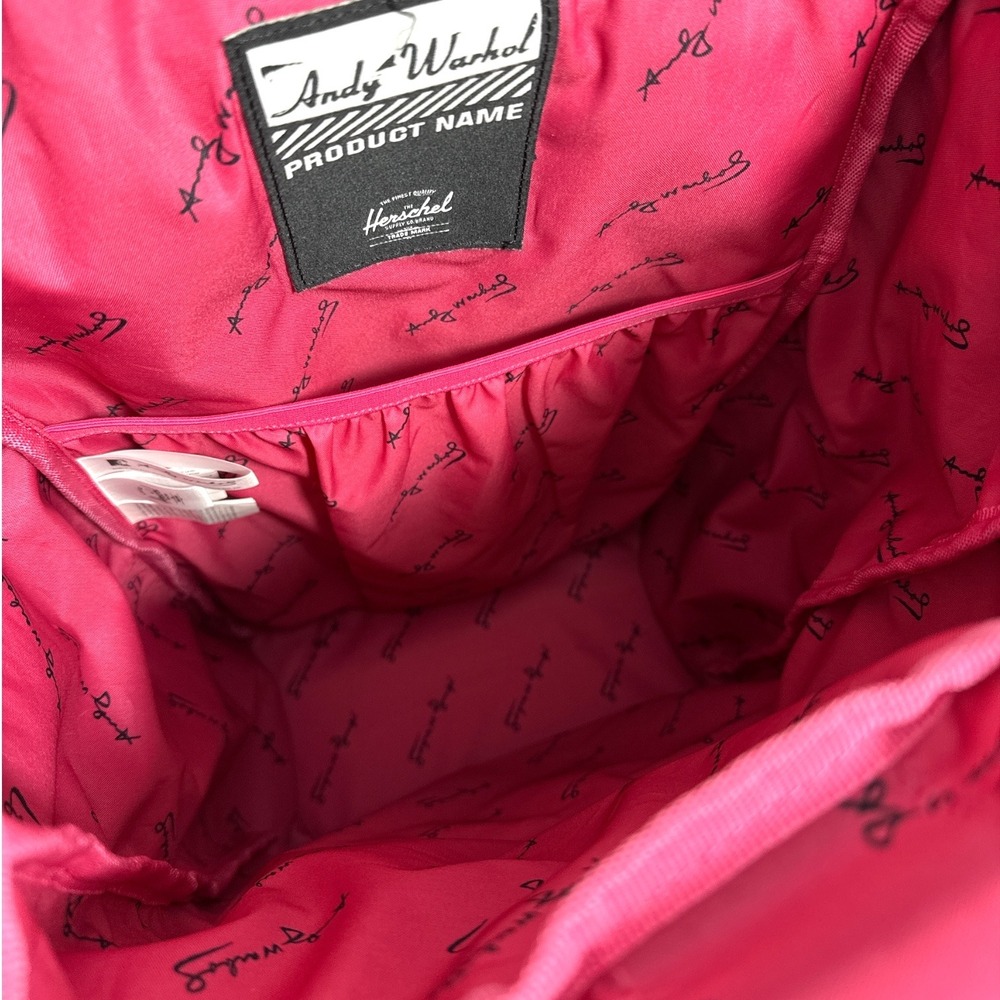 Herschel Supply Warhol Backpack Black Yellow Pink Cow Drawstring Snap Buckle EUC - Picture 5 of 14